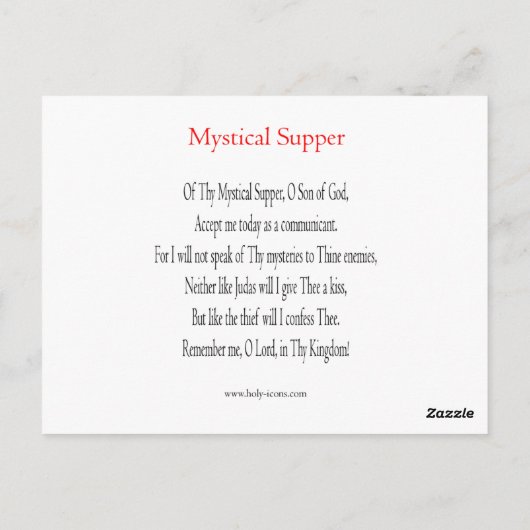 Mystical Supper Prayer Card Briefkaart (Achterkant)