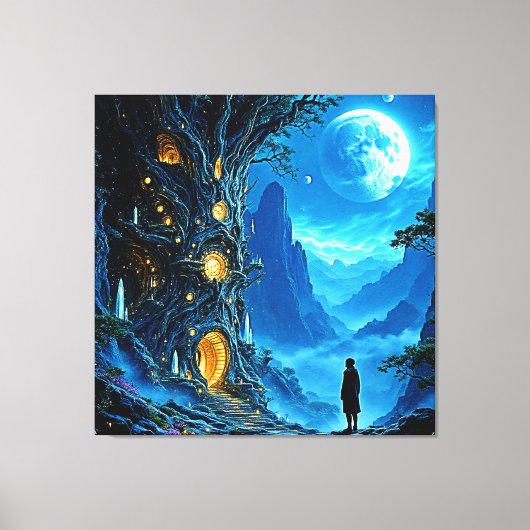 Mystical Tree Home Dreamscape Canvas Afdruk (Voorkant)