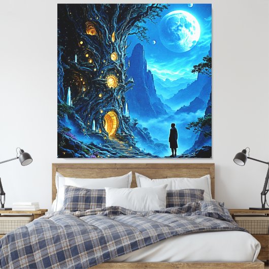 Mystical Tree Home Dreamscape Canvas Afdruk (Insitu (Slaapkamer))