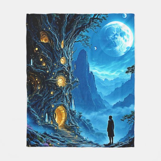 Mystical Tree Home Dreamscape Fleece Deken (Voorkant)