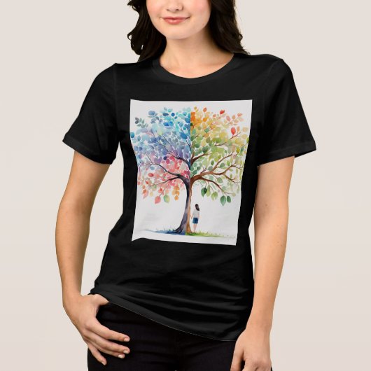 Mystical Tree Under Girl T-Shirt – Zwart AeT-Shirt (Voorkant)