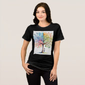 Mystical Tree Under Girl T-Shirt – Zwart AeT-Shirt (Voorkant volledig)