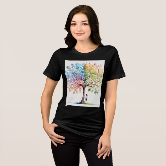 Mystical Tree Under Girl T-Shirt – Zwart AeT-Shirt (Voorkant volledig)