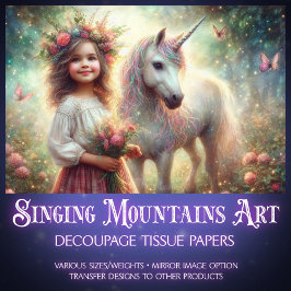 Mystical Unicorn & Girl Forest Scene Decoupage  Tissuepapier