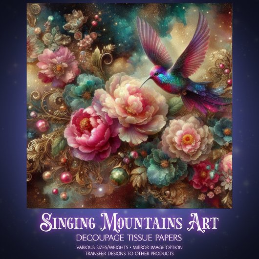 Mystical Vintage Florals Hummingbird Decoupage Tissuepapier