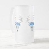 Mystical white Deer Head Antlers met blauw Roos Matglas Bierpul (Voorkant links)