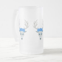 Mystical white Deer Head Antlers met blauw Roos Matglas Bierpul