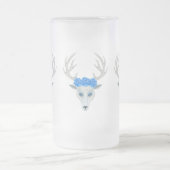 Mystical white Deer Head Antlers met blauw Roos Matglas Bierpul (Center)