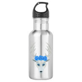 Mystical White Deer Head met blauwe Rozen Antler Waterfles (Voorkant)