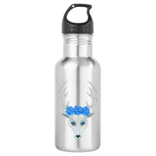 Mystical White Deer Head met blauwe Rozen Antler Waterfles