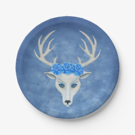 Mystical White Deer Head op Blue Wearing Rozen Papieren Bordje