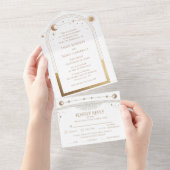 Mystical White Gold Sun Star Moon Astronomie Space All In One Uitnodiging (Afscheurbaar)