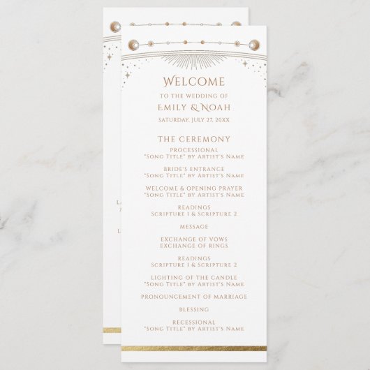 Mystical White Gold Sun Star Moon Astronomie Space Programmakaart (Voorkant / Achterkant)