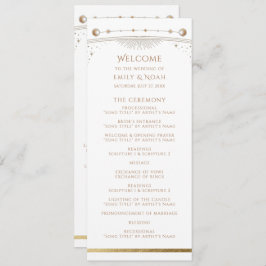 Mystical White Gold Sun Star Moon Astronomie Space Programmakaart