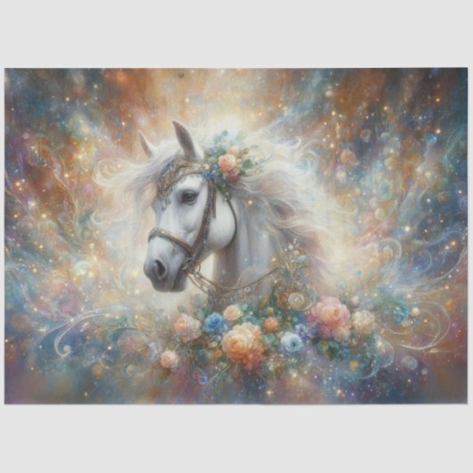 Mystical White Horse Celestial Art Decoupage Tissuepapier (Voorkant)