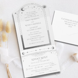 Mystical White Silver Sun Moon Astronomie Space All In One Uitnodiging