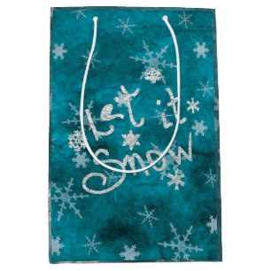 Mystical Winter Blue Silver Snowflakes laten het s Medium Cadeauzakje
