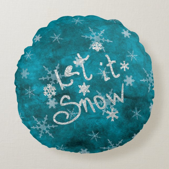 Mystical Winter Blue Silver Snowflakes laten het s Rond Kussen (Voorkant)