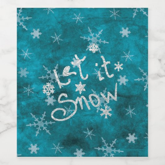 Mystical Winter Blue Silver Snowflakes laten het s Wijn Etiket (Enkel label)