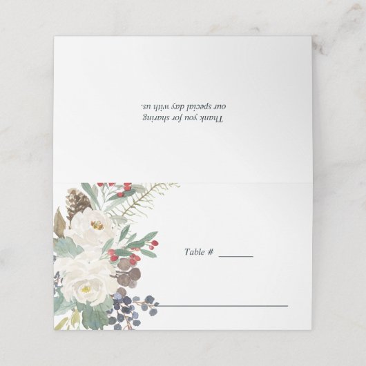 Mystical Winter | Botanische bruiloft Plaatskaartje (Buitenkant ongevouwen)