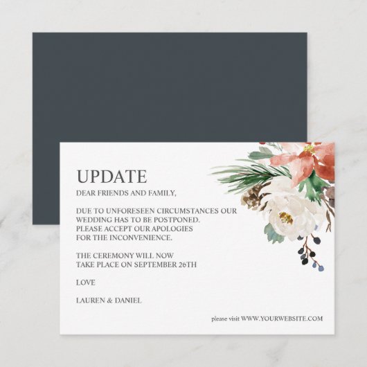 Mystical Winter | Floral Botanical WEDDING UPDATE Kaart (Voorkant / Achterkant)