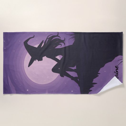 Mystical Witch Silhouette Under Moonlight Gift Strandlaken (Voorkant)