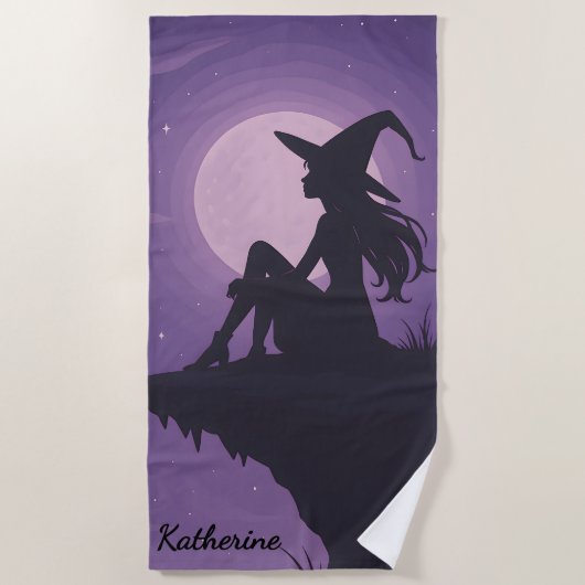 Mystical Witch Silhouette Under Moonlight Gift Strandlaken (Voorkant)