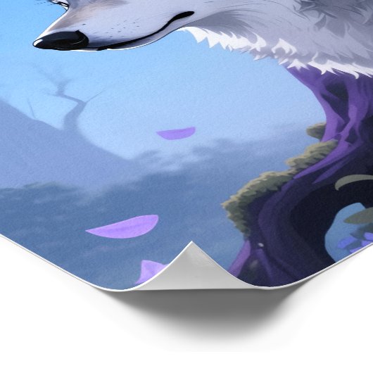 Mystical Wolf and Wisteria Moon Fantasy Art Print (Hoek)