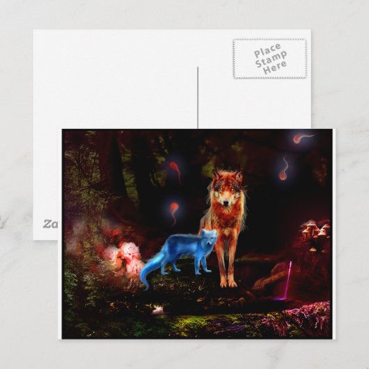 Mystical Wolf en Fox Briefkaart (Voorkant / Achterkant)