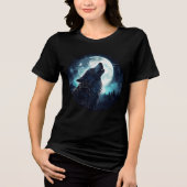 Mystical Wolf Howling at Full Moon Tri-Blend Shirt (Voorkant)