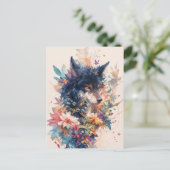 Mystical Wolf in Vibrant Watercolor Blooms Briefkaart (Staand voorkant)