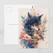 Mystical Wolf in Vibrant Watercolor Blooms Briefkaart (Voorkant / Achterkant)