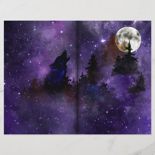 Mystical Wolf & Moon Forest Scrapbook Paper (Voorkant)