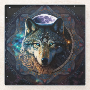 Mystical Wolf Moon Mandala Glazen Onderzetter