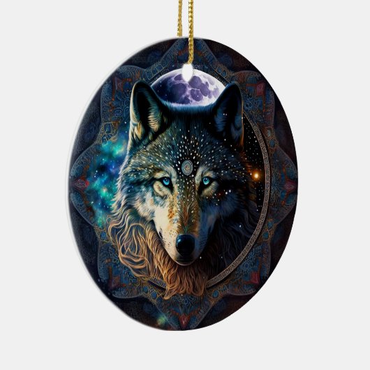 Mystical Wolf Moon Mandala Keramisch Ornament (Rechts)