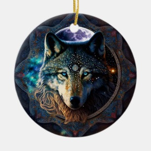Mystical Wolf Moon Mandala Keramisch Ornament