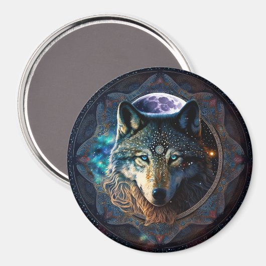 Mystical Wolf Moon Mandala Magneet (Voorkant / Achterkant)