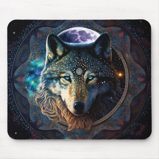 Mystical Wolf Moon Mandala Muismat (Voorkant)