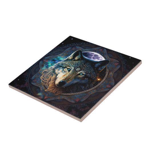 Mystical Wolf Moon Mandala Tegeltje (Zijkant)