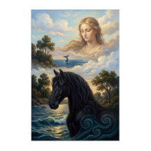 Mystical Woman & Black Horse Wall Art