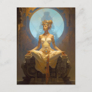 Mystical Woman Meditating Blue Gold Fantasy Art Briefkaart
