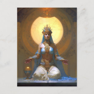 Mystical Woman Meditating Blue Gold Fantasy Art Briefkaart
