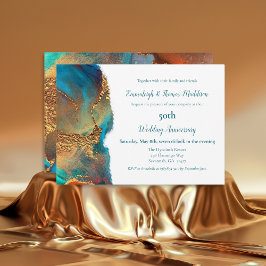 Mystiek Abstract Blauwgroen Goud Bruiloft Jubileum Kaart