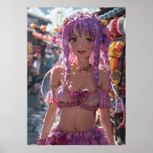 Mystiek Anime Meisje met Levendige Paarse Haar Pos Poster