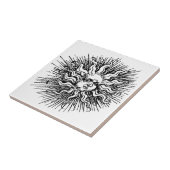 Mystiek Antiek  Zwart Wit Zon Gezicht Tegeltje (Zijkant)