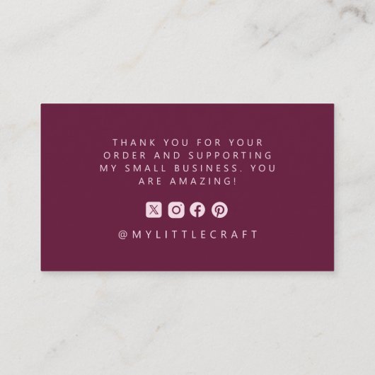 Mystiek bedankt voor het winkelen kleine cranberry visitekaartje (Achterkant)