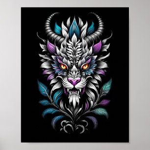 Mystiek Beest Illustratie – Brandende ogen Dragon Poster