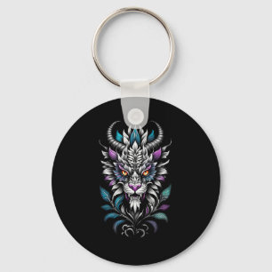 Mystiek Beest Illustratie – Brandende ogen Dragon Sleutelhanger