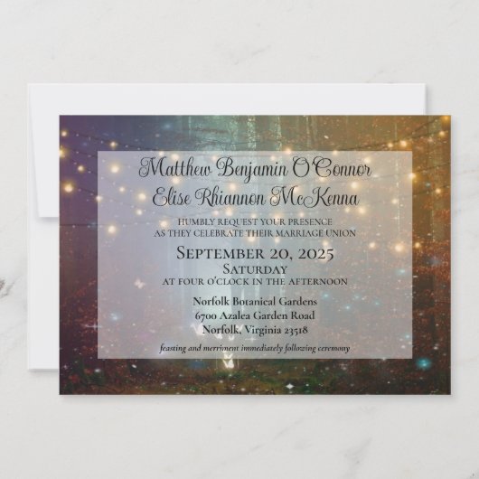 Mystiek betoverd bos bruiloft uitnodiging (Achterkant)