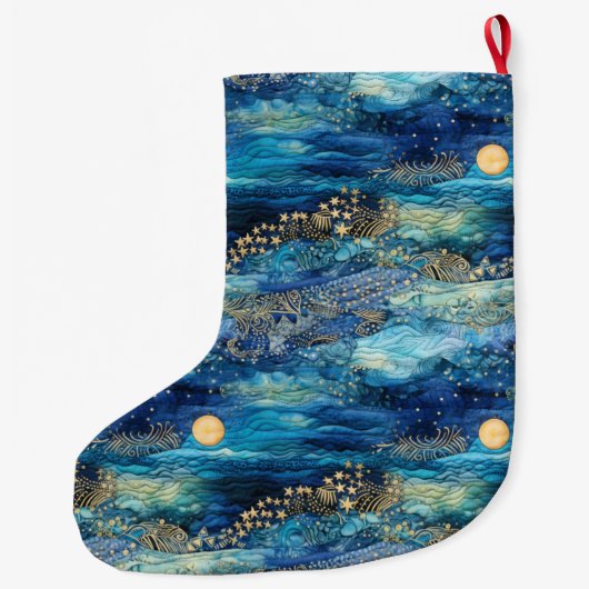 Mystiek Blauw Goud Kerstnaam Grote Kerstsok (Achterkant)